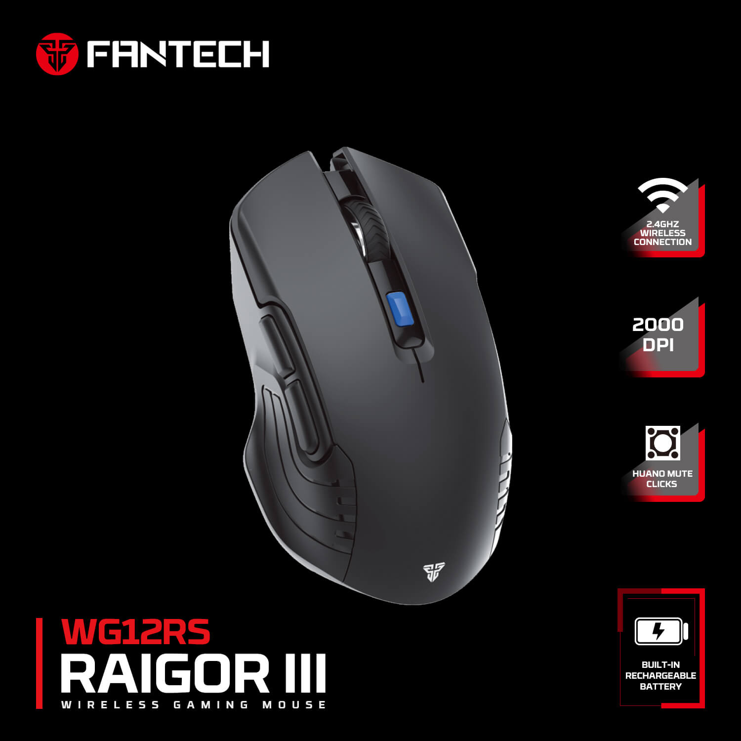 FANTECH WG12RS RAIGOR III WIRELESS GAMING MOUSE - Black - White FANTECH WG12RS RAIGOR III WIRELESS GAMING MOUSE - Black - White